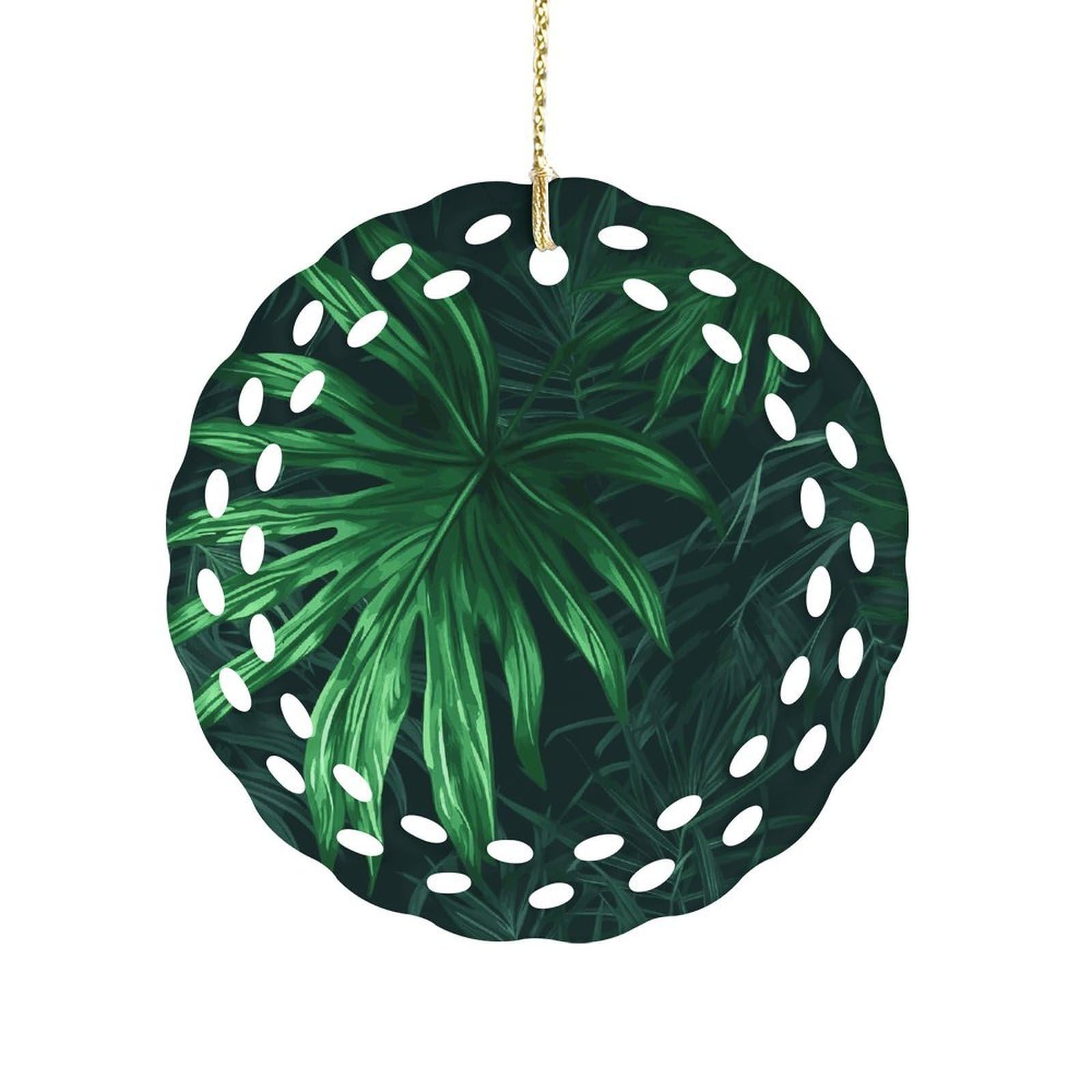 Btcowzrv Style Green Tropical Jungle Plant Ceramic Ornament,Round Ornaments With Hole Easy To Hang,Hanging Ornament For Wedding Party Home Window Garden Christmas Day Decor