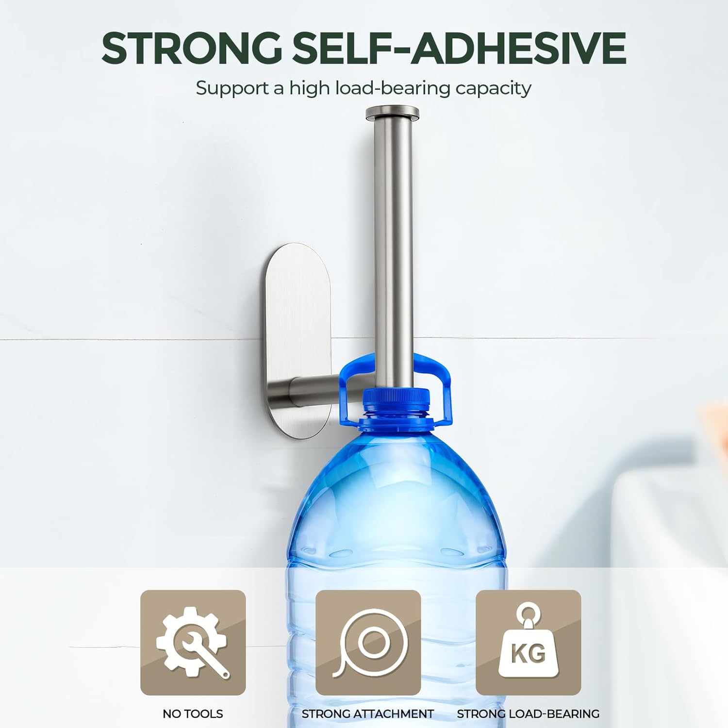 Joy Design 1 Pack Adhesive Toilet Roll Holder Stand Brushed Nickel SUS304 Stainless Steel, Rustproof Toilet Paper Holder No Drilling Tissue Holder for Bathroom Wall Mount Bathroom Tissue Holder