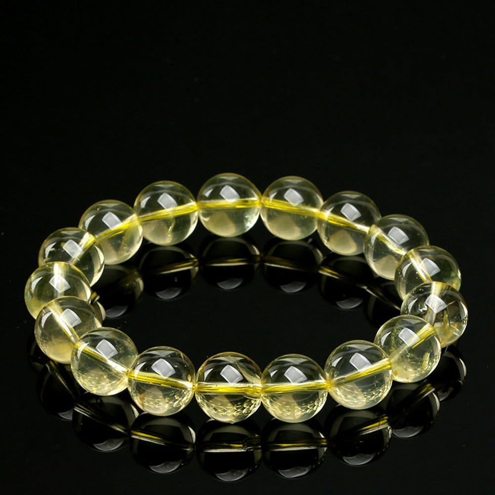 Zitronen-Citrin-Armband | Natürliche Kristall-Edelstein-Armbänder | Gelbe Bergkristallperle | Handgefertigtes Stretch-Armband für Damen, Herren und Jugendliche,10mm