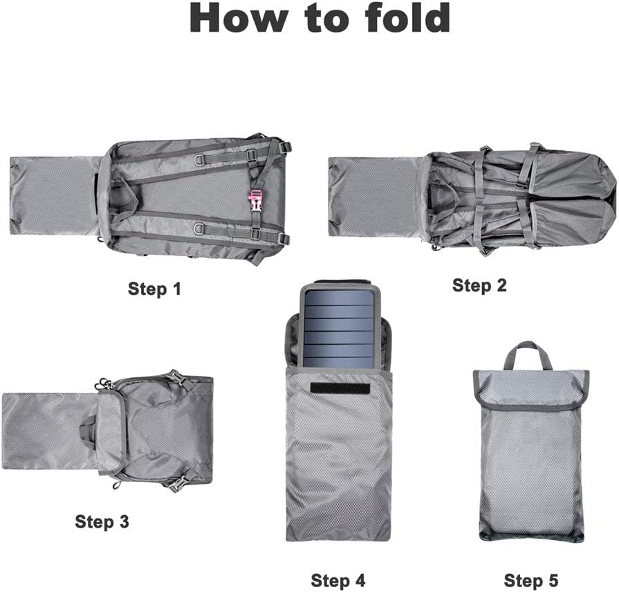 Solar Backpack Foldable Hiking Daypack With 5V Power Supply