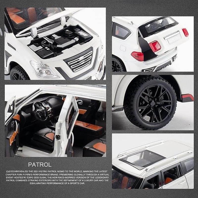 Image of Kids Model 1:24 N Petrol Die Cast Metal Car Pull Back Action Opening Doors with Realistic Engine Sound Lights Toy Car Gift for Boys - White