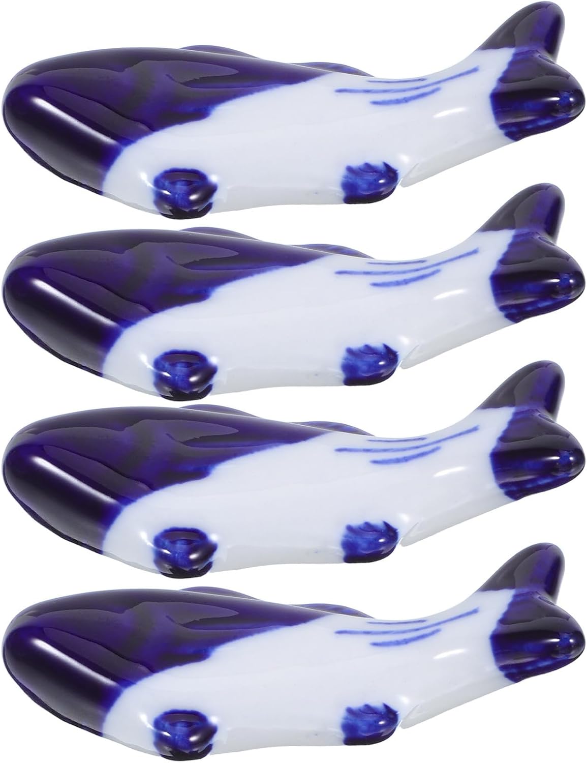 4pcs Ceramic Fish-shaped Pen Holder for Desk Organization, Cute Blue Porcelain Brush Rest that Prevents Rolling, Versatile Use for Artists and Students in Office or Home