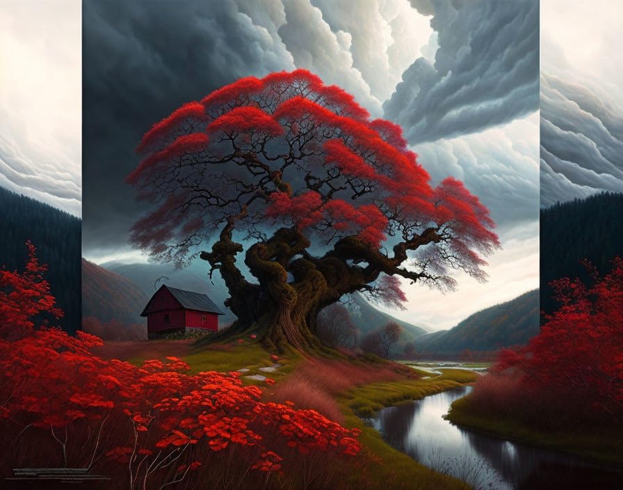 Peinture d'arbre complexe Meechi toile murale sans cadre 50 x 70 cm