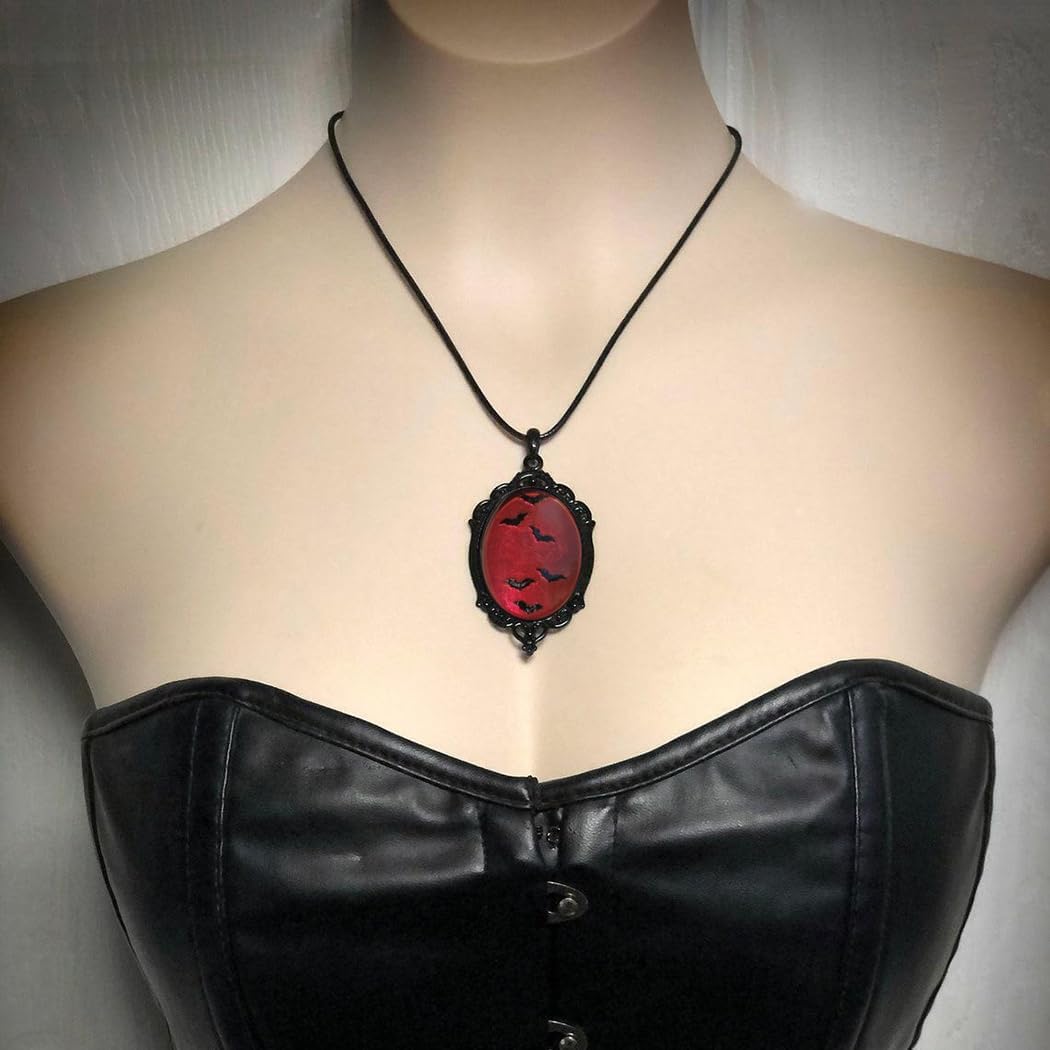 Gothic Bat Glass Pendant Necklace for Women Vintage Gothic Rope Chain Witch Bat Choker Dark Punk Style Necklace Victoria Emboss Necklaces Mystic Witch Jewelry Accessories - Image 2