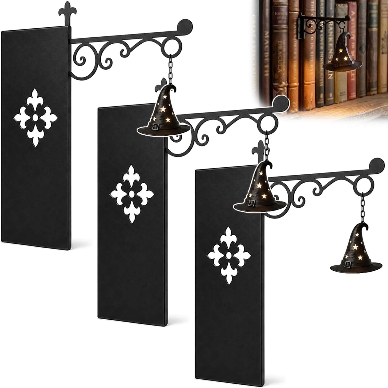 Library Lantern Mini Bookshelf Lamp-Cute Black Hat Ghost Book Light (Witch's Hat,2)