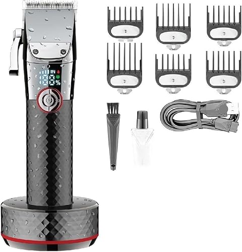 GLESVOWIO Pro Hair Clipper Adjustable Cutting Machine Waterproof Trimmer Cordless Haircut Digital Display Clippers for Men(Red with Box)