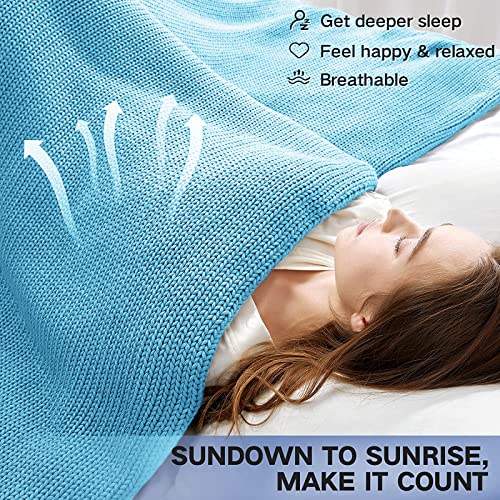 Guohaoi Knitted Weighted Blanket(Blue 50"x60" 10lbs),Home Décor Cooling Throw Blanket for Hot Sleepers,Hand Made Chunky Knit Heavy Blanket or Adults Use on Twin Size Bed