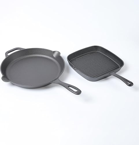 HAWOK Juego de plancha redonda de hierro fundido de 12 pulgadas de diámetro y 2 unidades