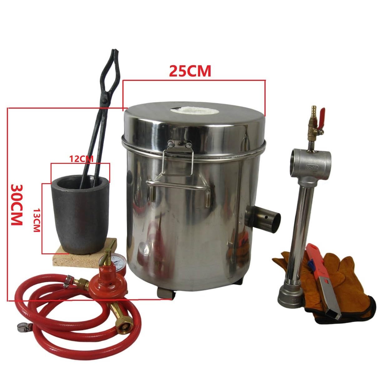 Horno de fusión de propano de 6 kg con crisoles, pinzas y guantes, horno para metal, oro, plata, cobre, aluminio, kit completo de herramientas de fundición