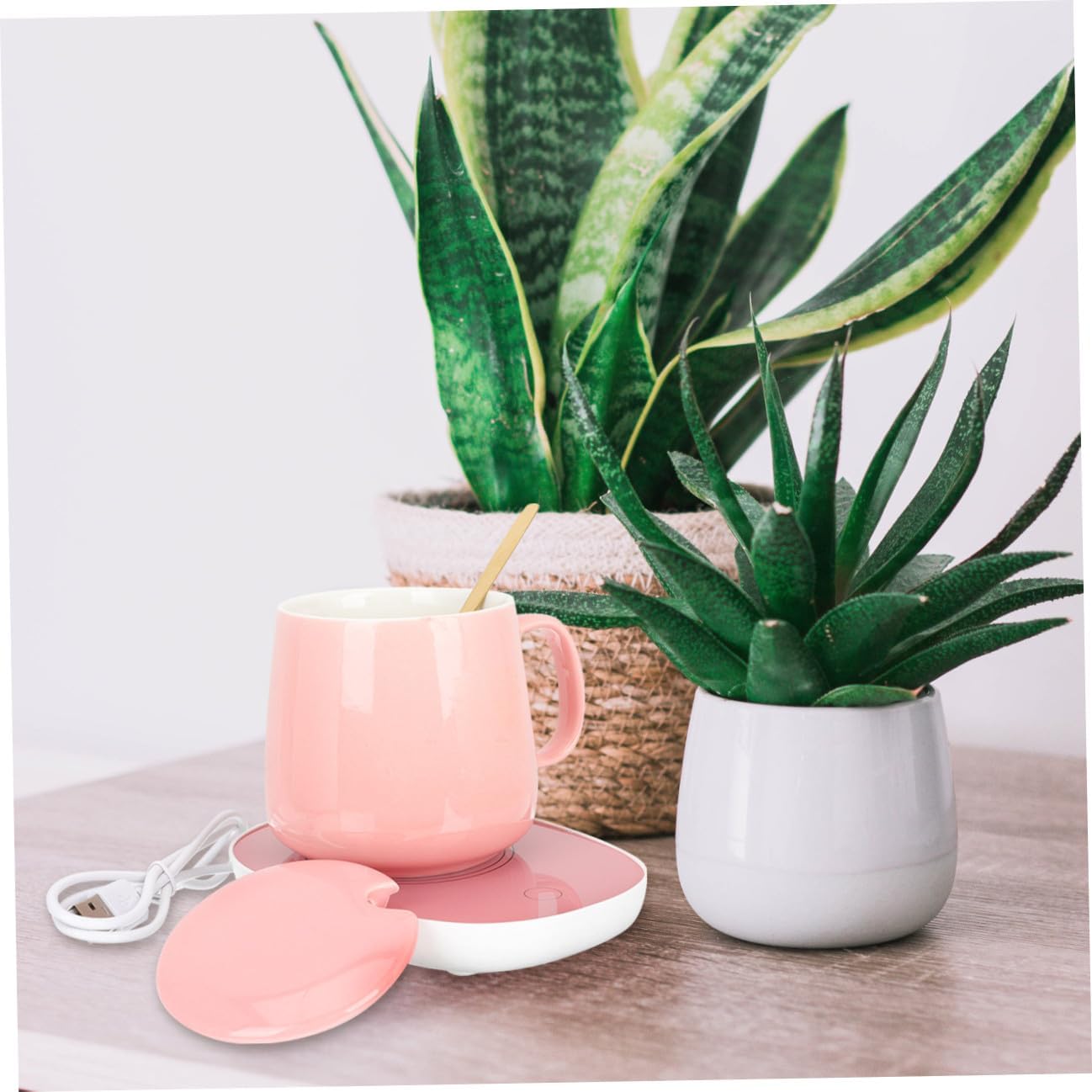 USB Pink Electric Beverage Warmer Pad with Gravity Sensor Creative Milk and Coffee Cup Heater for Office Desk Automatic Temperature Control Mug Coaster for Home Use