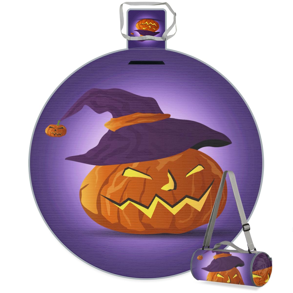 Shimoshe Pumpkin with Hat Picnic Outdoor Blanket Foldable Waterproof Sandproof Beach Blanket Portable Water-Resistant Round Picnic Mat for Travel Camping Park Lawn