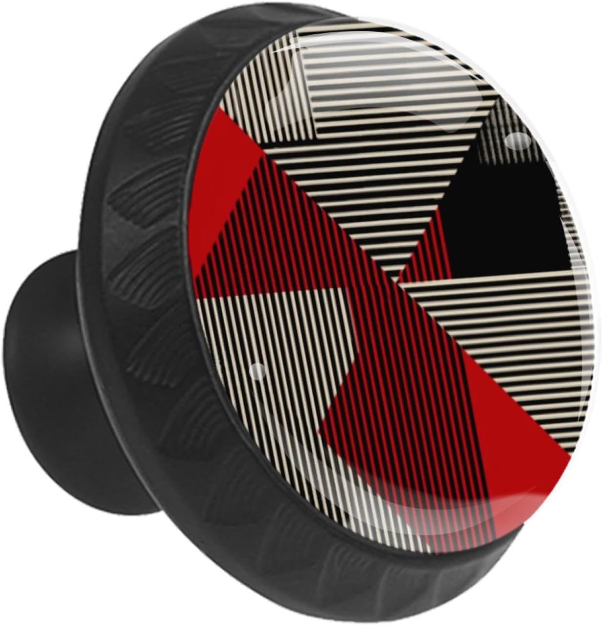 Black Abstract Geometric Stripes Lines (5) Decorative Cabinet Knobs with Screws, Glass Drawer Knobs for Kitchen Bathroom Furniture