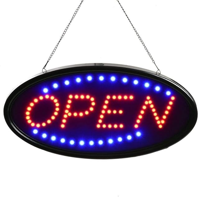 Neon Sign Open, ISFORU 25X48CM LED Business Open Signs Advertisement Board Electric Display Sign, Two Modes Flashing & Steady Light, for Business, Walls, Window, Shop, bar, Hotel