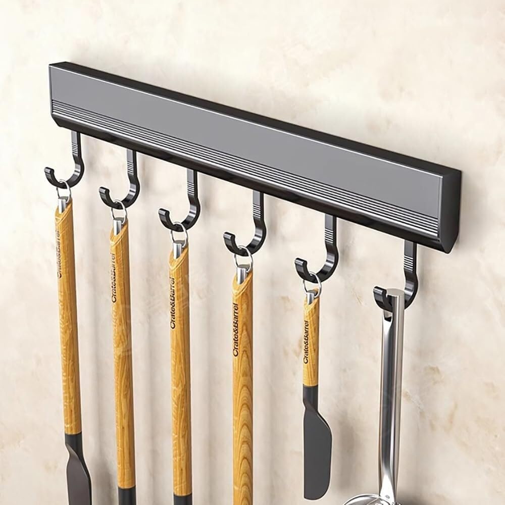 Kitchen utensils holder，Kitchen hooks， 2 Pack Utensil Hangers Aluminum Wall Utensil Holder Kitchen Utensil Hooks No Drilling Wall Mounted Adhesive Wall Hooks Rack for Kitchen Bathroom BedroomWith 8 Ho