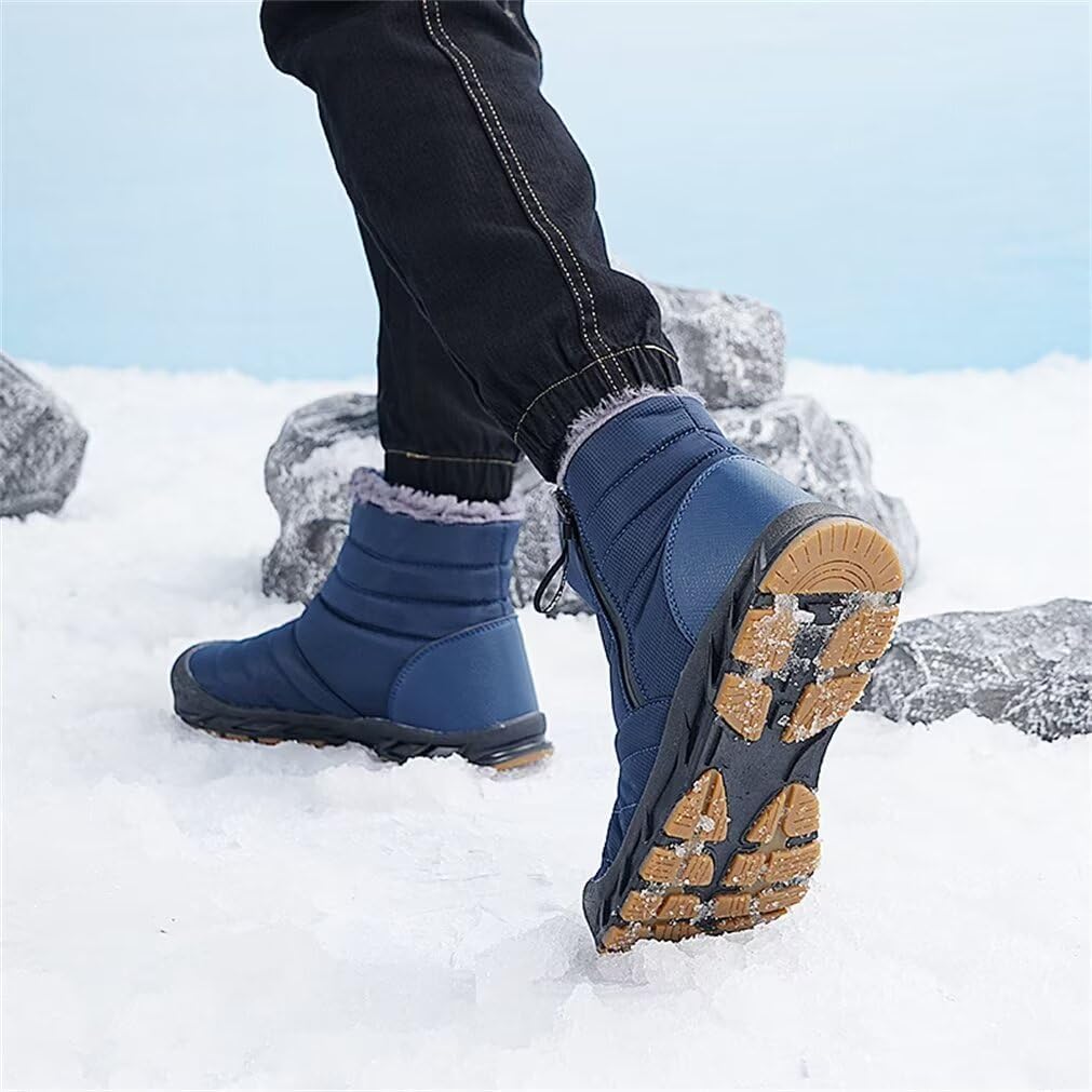 Jakcuz Men Snow Boots Water Resistant Non-slip Winter Shoes with Fuzz Lined Warm High Top Boots for Men