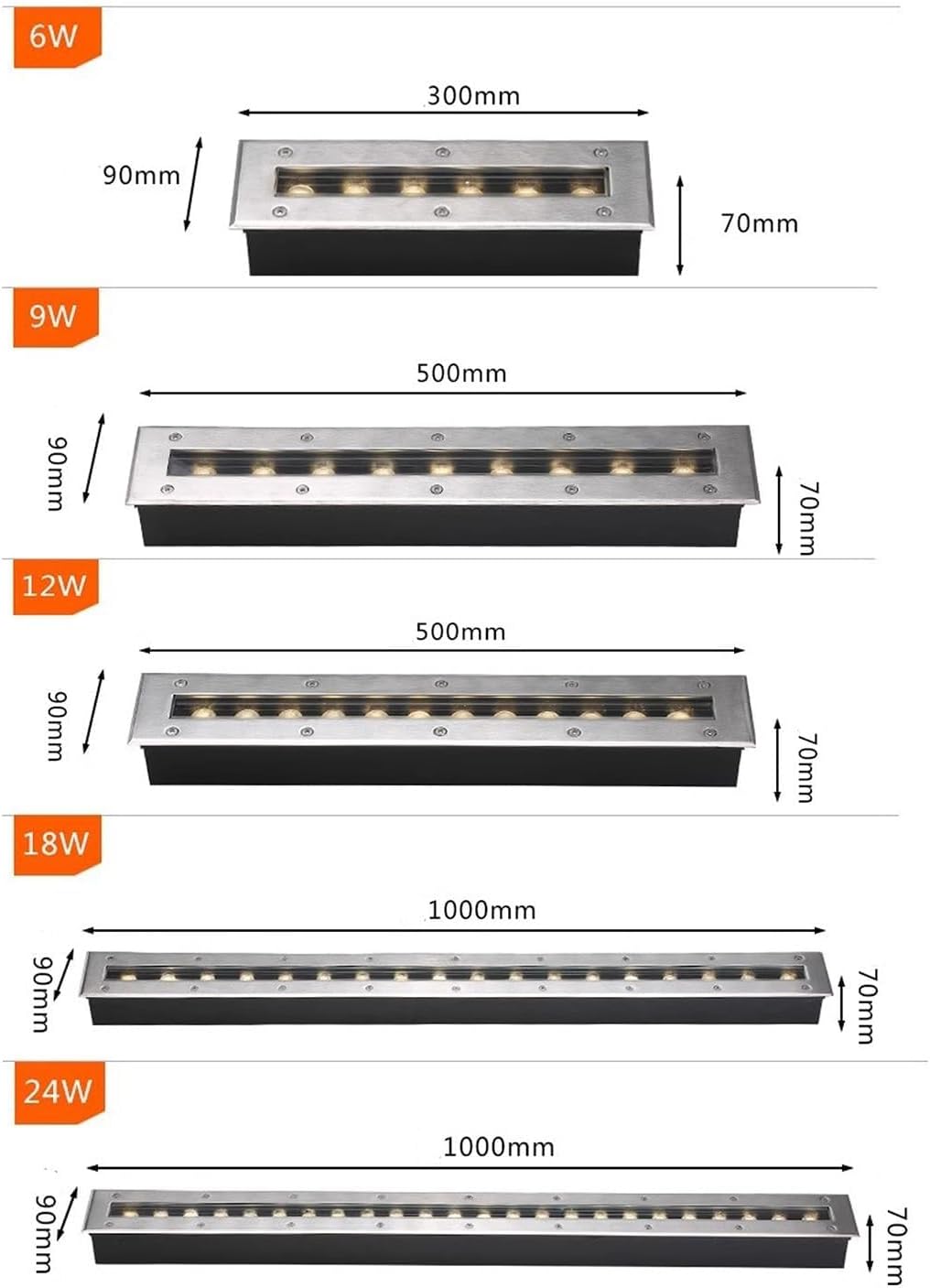 Outdoor Buried Light - Recessed Landscape Lights, AC85-265V IP66 Waterproof Long Strip In-ground Light, Recessed Floor Lamp, for Deck Backyard Step Garden Lighting(Blue Light,9W)