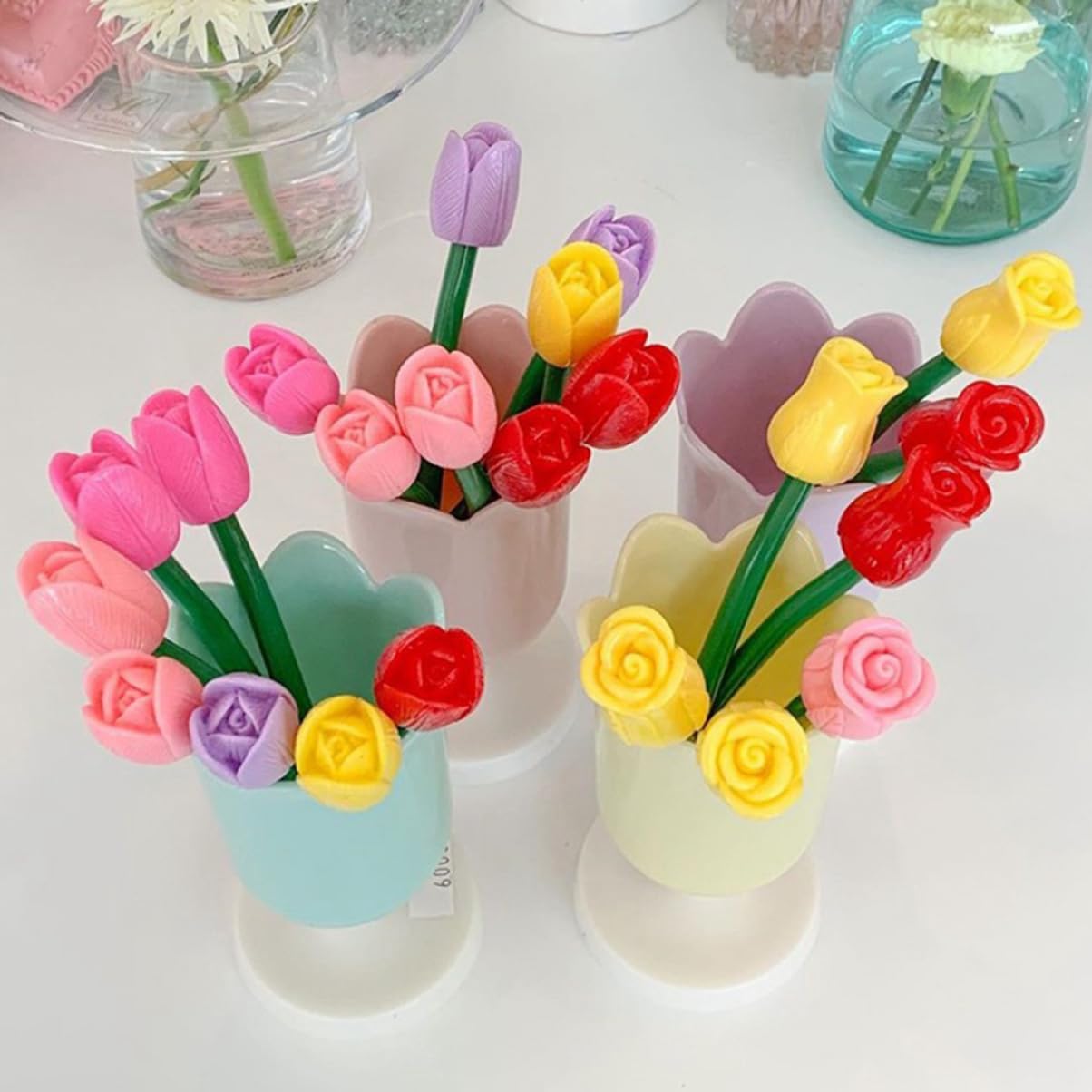 NUOBESTY 5 Set Penna A Tulipano Simulata Inchiostro Per Penne A Sfera Penne Gel Cancellabili Fantastici Gadget Penna A Punta Retrattile Pastello Evidenziatori Punto Note Plastica 5 Pezzi*5