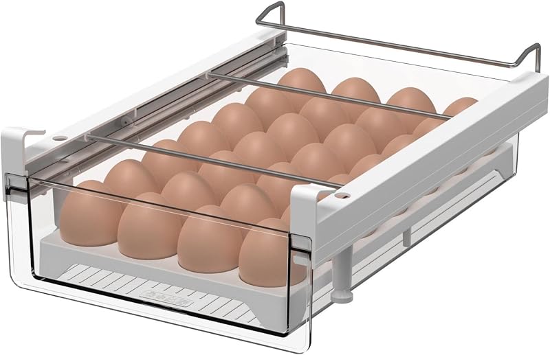 vacane heladera 28 Cajón para Huevos Extraíble,Bandeja Transparente para Huevera para Refrigerador con Asa, Contenedores Organizadores para Refrigerador Servicio Pesado-L con Bandeja para Huevos