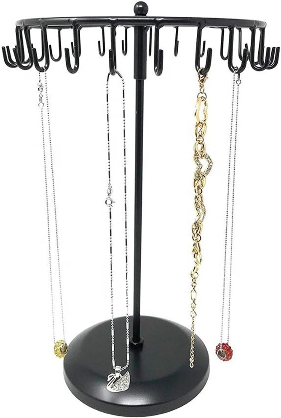 Pair of 23 Hooks Brass Spinning Jewelry Tree Rotate Display Stand Jewelry Organizer (Black)
