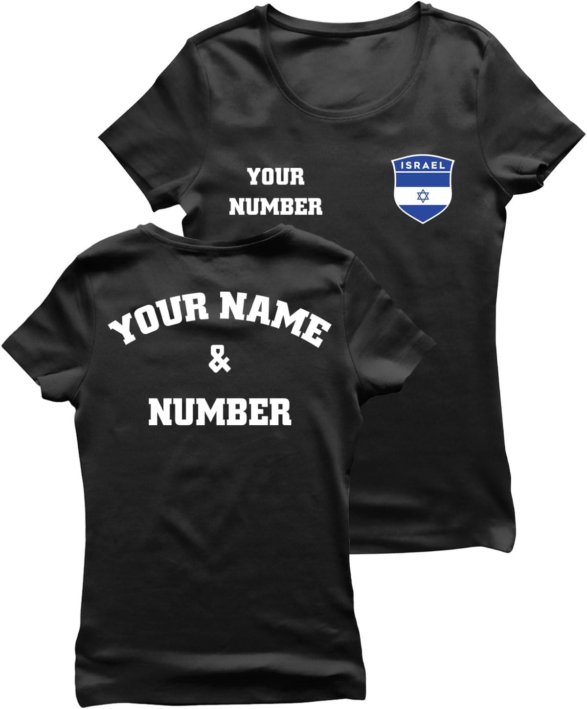 Personalised Women's Israel 2026 Football T-Shirt Short Sleeve | Custom Name and Number | Israel Flag Design