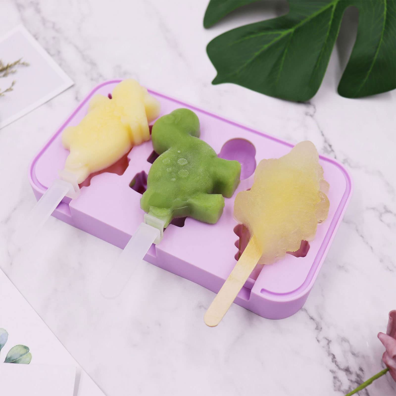 Molde for helado de 3 agujeros con forma dinosaurio for moldes, paletas, utensilios cocina, for hielo(Green)