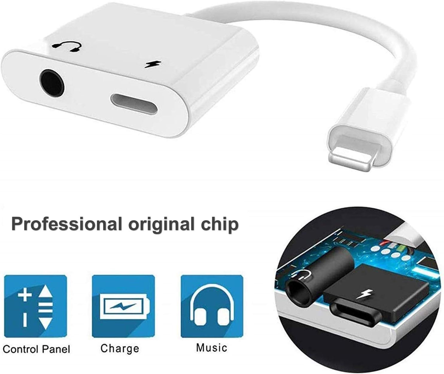 Headphone Adapter for iPhone, 3 Pack [Apple MFi Certified] 2 in 1 Lightning to 3.5mm AUX Audio with Charger Port Splitter Dongle Compatible with iPhone 14/13/12/11/XS/XR/X 8/iPad, Support All iOS