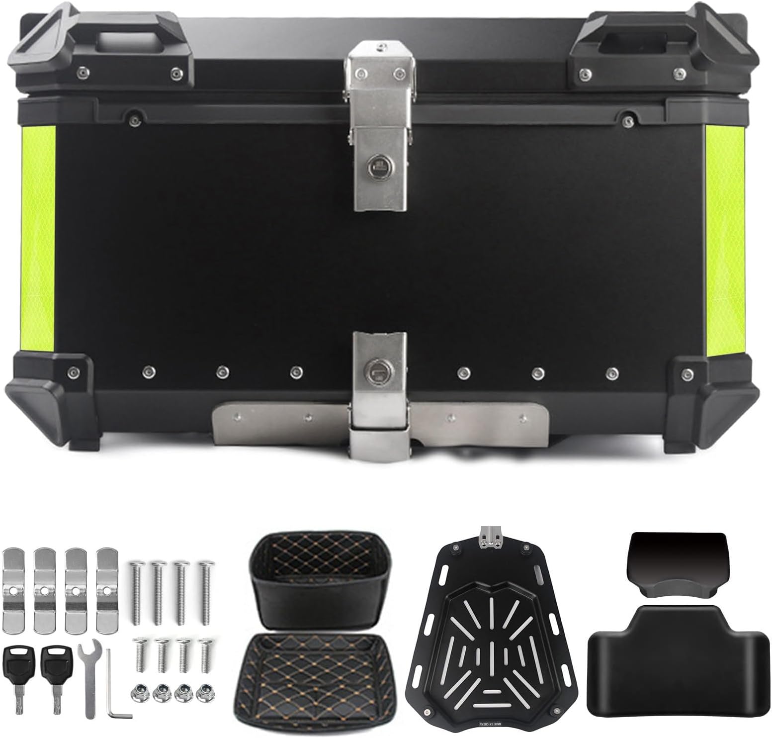 Motorcycle Top Case,Aluminum Motorcycle Trunk 45L,55L,65L,80L,100L Motorcycle Tail Box Luggage Tour Helmet Box,Motorcycle top Box with Backrest and Security Lock(Black,80 L)