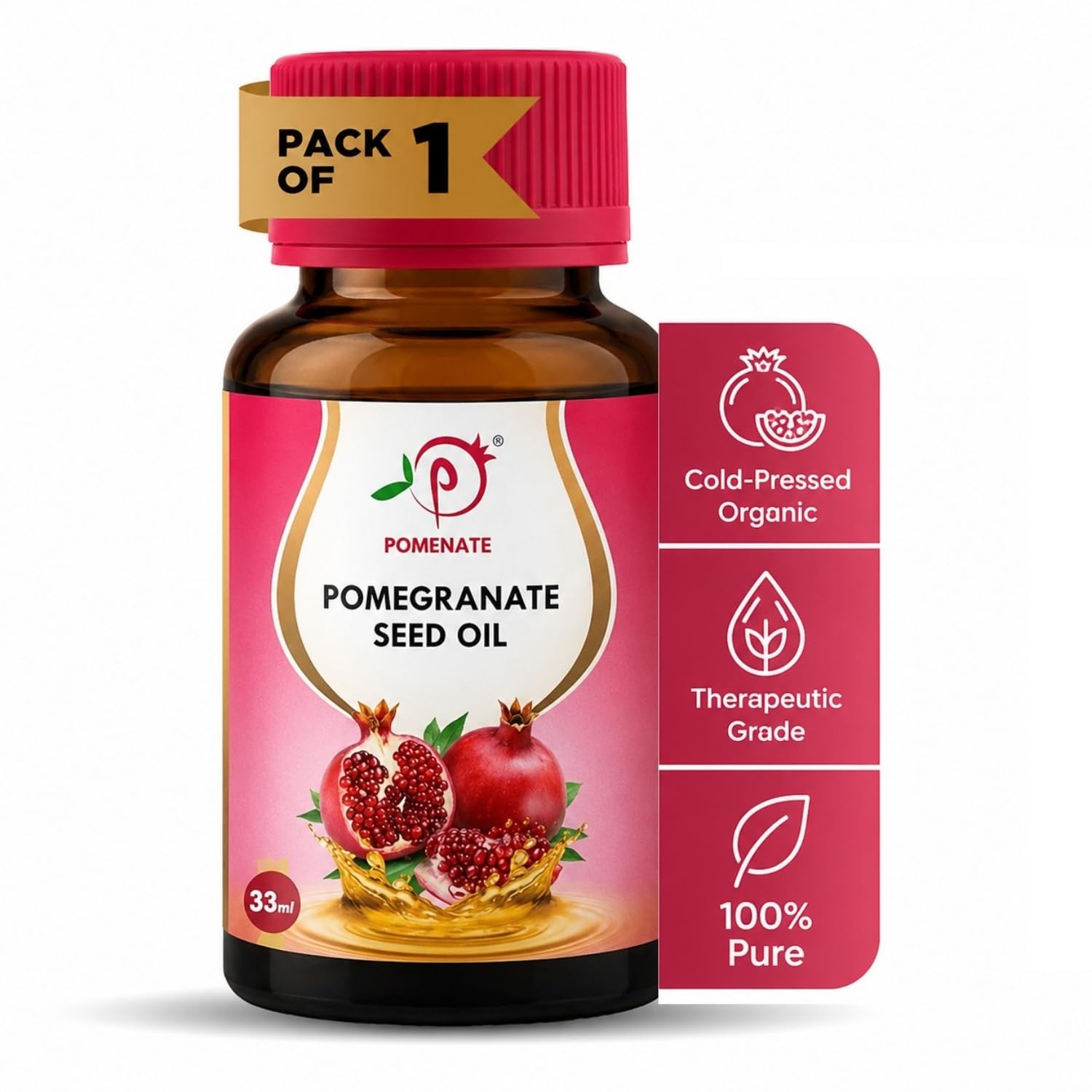 Oritri Organic Pomegranate Seed Oil 33ml | 100% Pure Cold Pressed Carrier Oil | Natural Moisturizer for Face Hair Skin & Nails | Nourishes Dry Skin Supports Healthy Hair & Cuticles