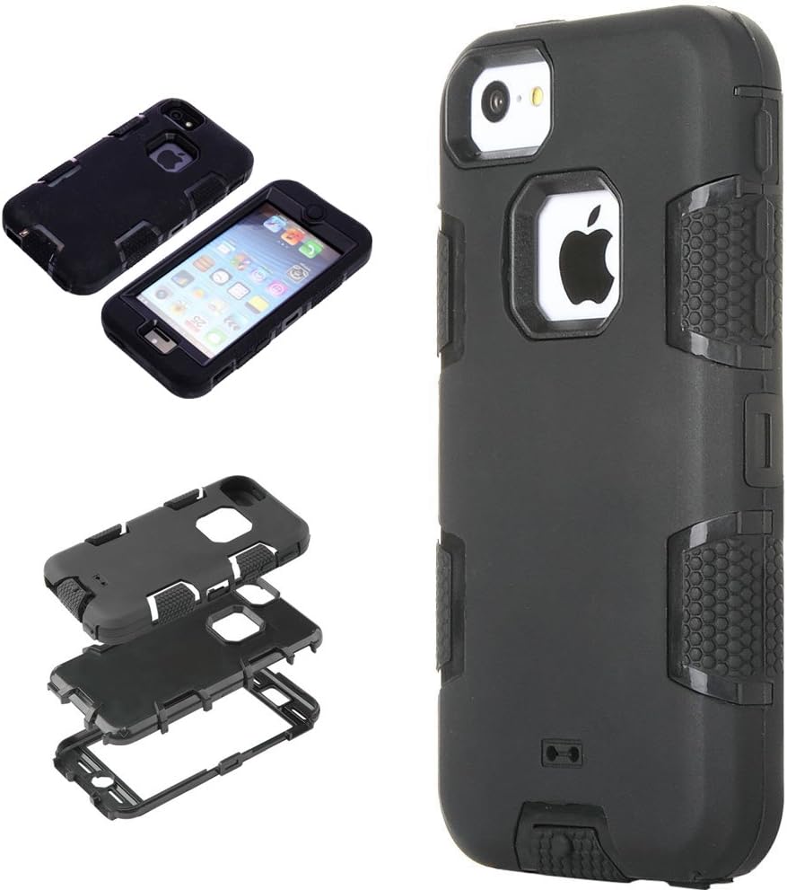 5C Case, iPhone 5C Case Cover, Magicsky Full Body Hybrid Impact Shockproof Defender Case Cover for Apple iPhone 5C, 1 Pack(Black/Black)