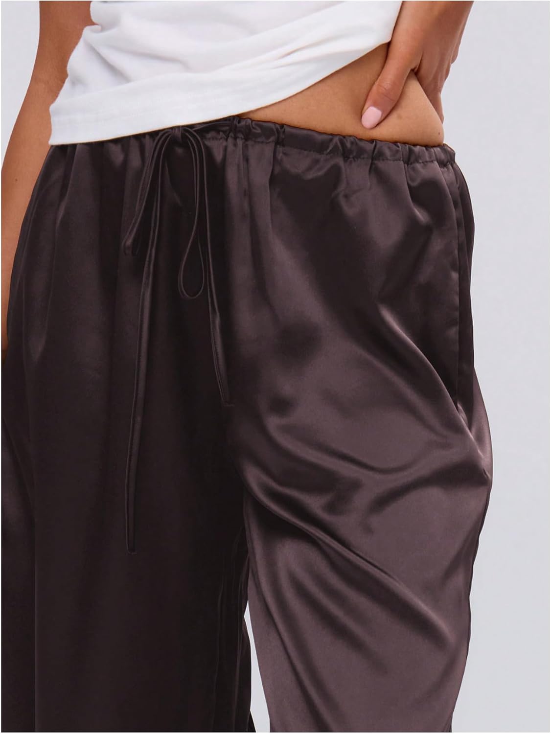 MakeMeChic Women's Summer Satin Silk Pants Casual Flowy Pants Beach Vacation Wide Leg Pants - Image 5