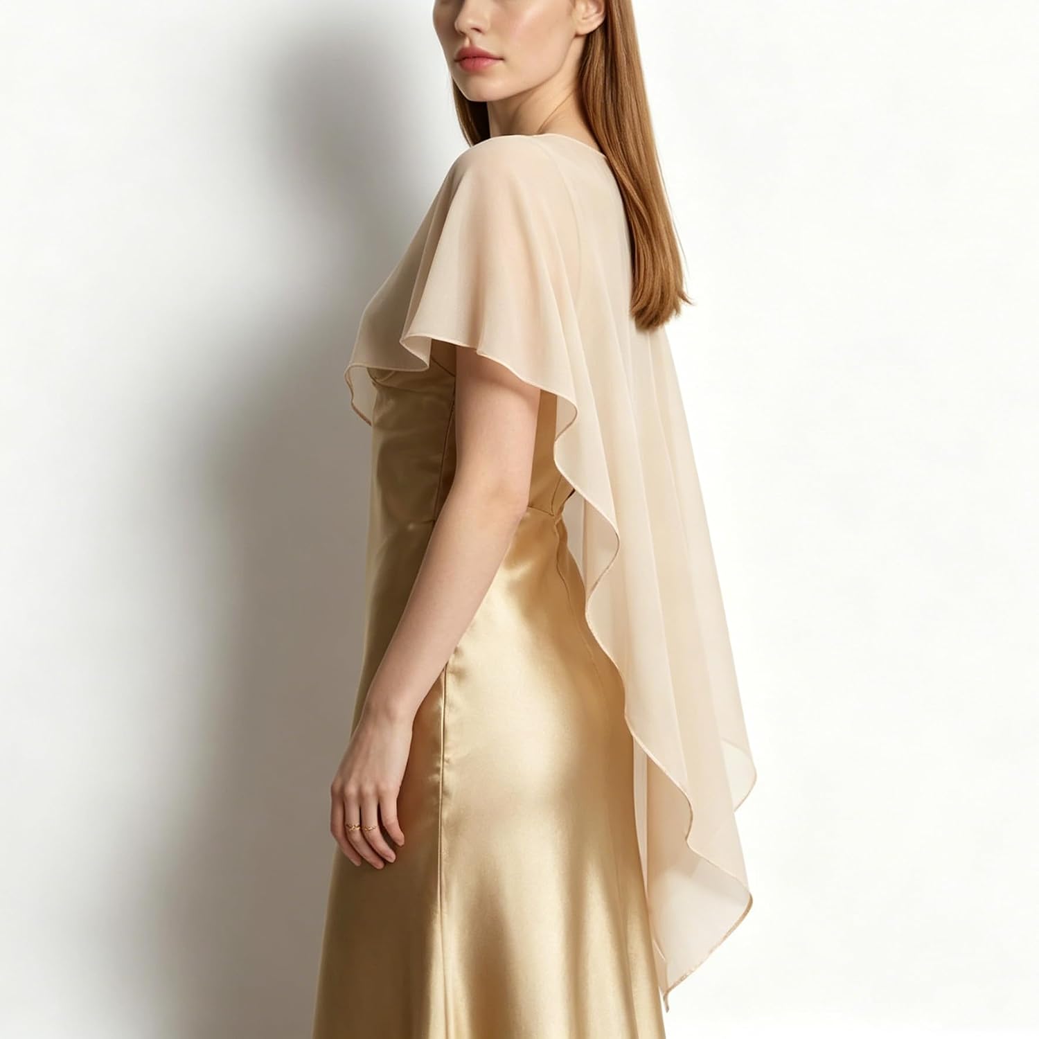 Women Chiffon Shawl Wraps for Evening Dresses Mesh Sheer Cape Capelets Top Bridal Wedding Party Cover Up