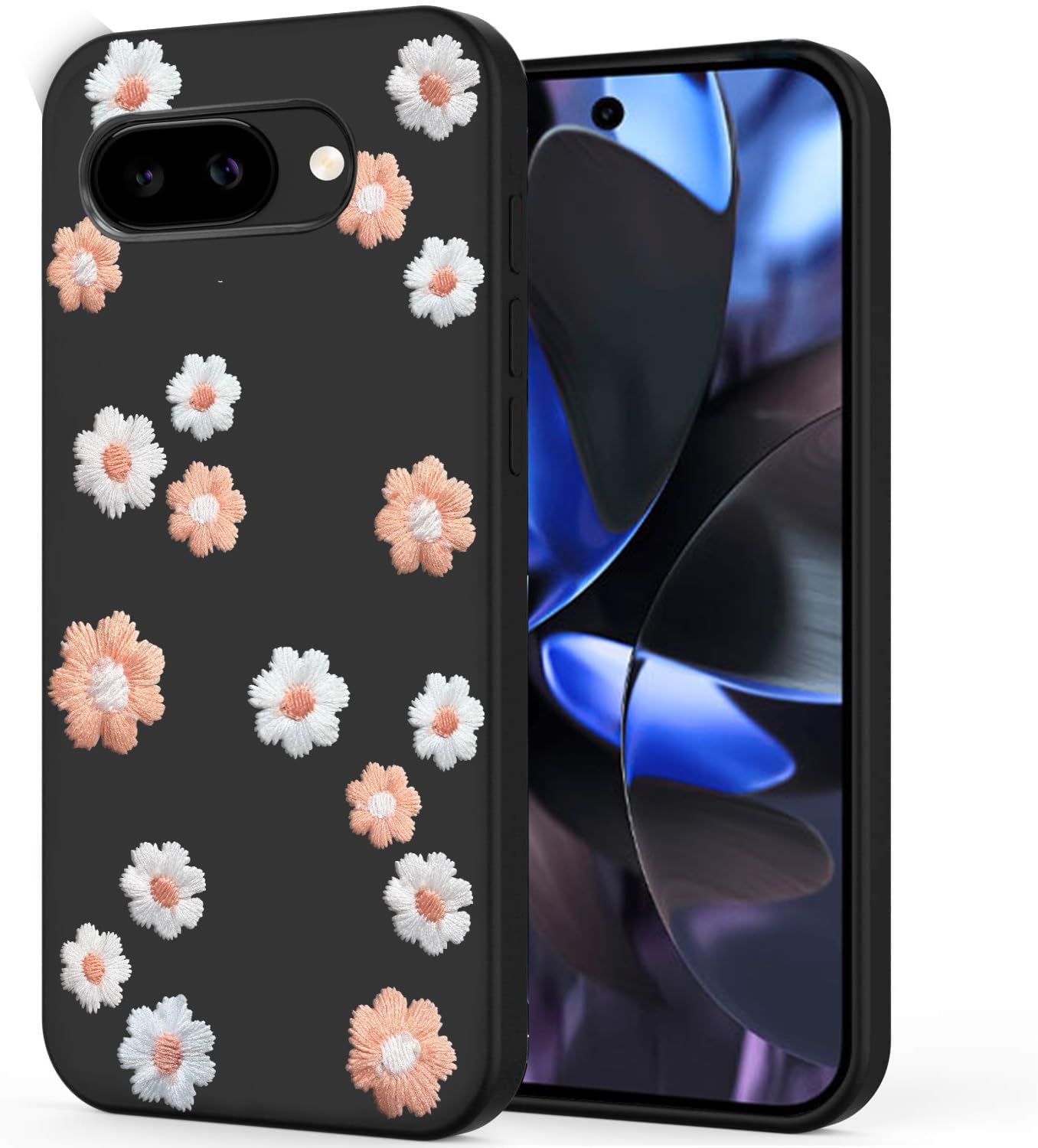 Unov Case Compatible with Pixel 9A 5G with Floral Daisy Flower Girly Embossed Pattern Design Slim Protective Soft TPU Bumper Back Cover