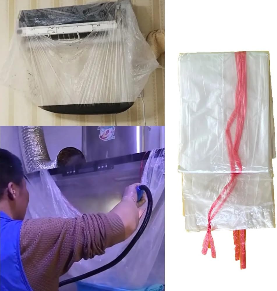 2 Pack Mini Split Cleaning Bag Disposable Air Conditioner Cleaning Cover with Drawstring Waterproof Bag for Mini Split Air Conditioner Heater Wall-Mounted Ductless AC Unit Range Hood