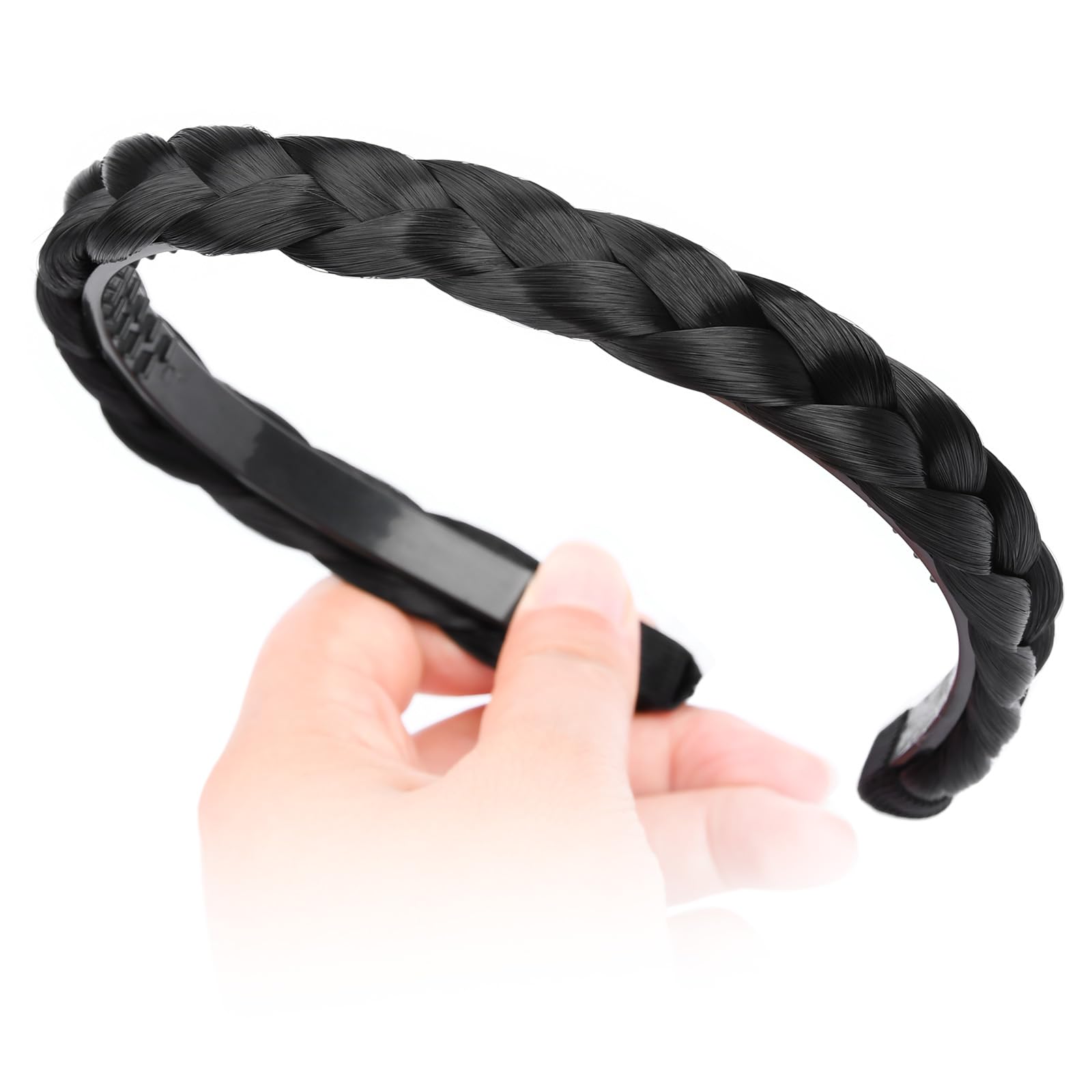 BOBIYA Headband Synthetic Hair Plaited Headband Braid Braided With Teeth Hair Band Accessories for Women Girl (Black) - Image 4