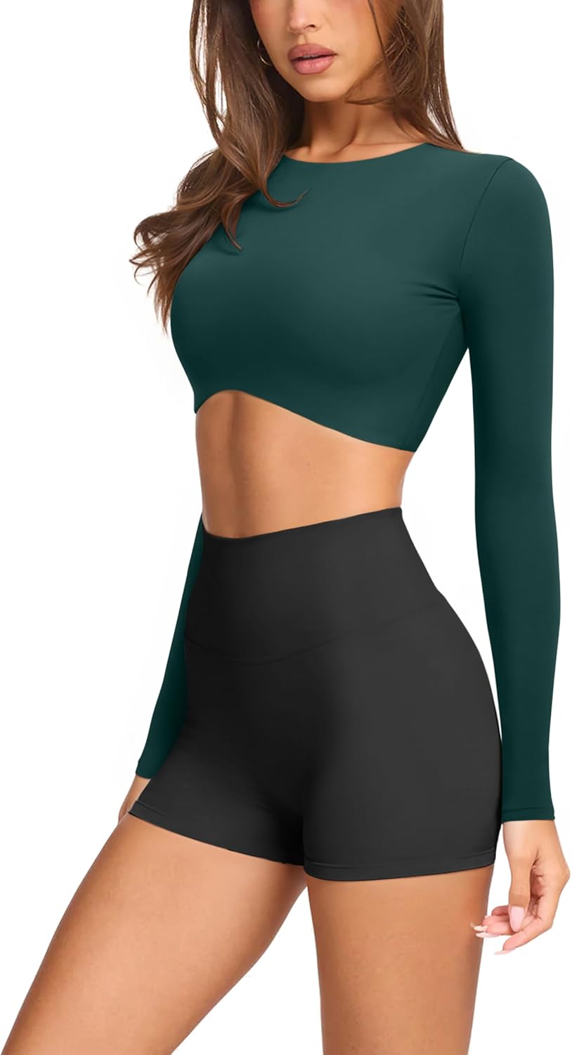 LASLULU Womens Sexy Double Lined Long Sleeve Shirts Crewneck Workout Tops Athletic Yoga Shirts Going Out Crop Tops - Image 4