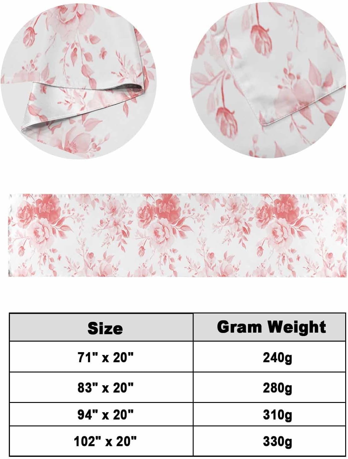 Pink Floral Bed Runner Scarf Bedding Accessory for Cal King Size Bed,Soft Bed Scarves and Runners Stainproof Dustproof Bedroom Protector for Hotel,Botanic Flower Leaves Herb Plant 102"x20"