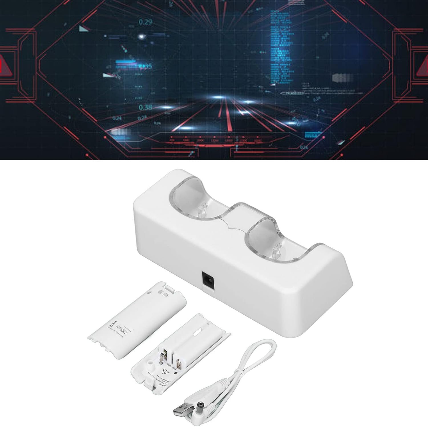 Remote Battery Charger with Power Cable Stable Portable Dual Charging Station for Wii Game Remote Control Battery Portable Charging Station Black with 2