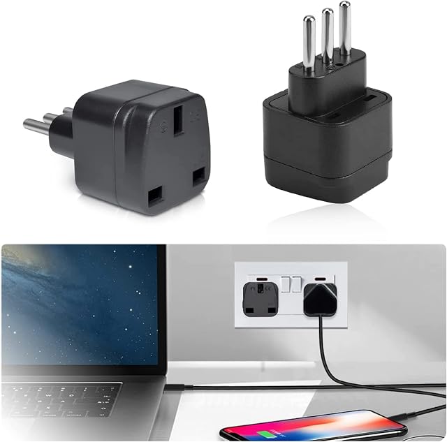 AZWOOD UK to Italy Plug Adapter, UK to 3 pin Italy Travel Adaptor Converter, UK to Italian Converter Power Adapter for Italy Chile Vatican City Uruguay Syria Maldives and more Type L Plug (1 PCS)