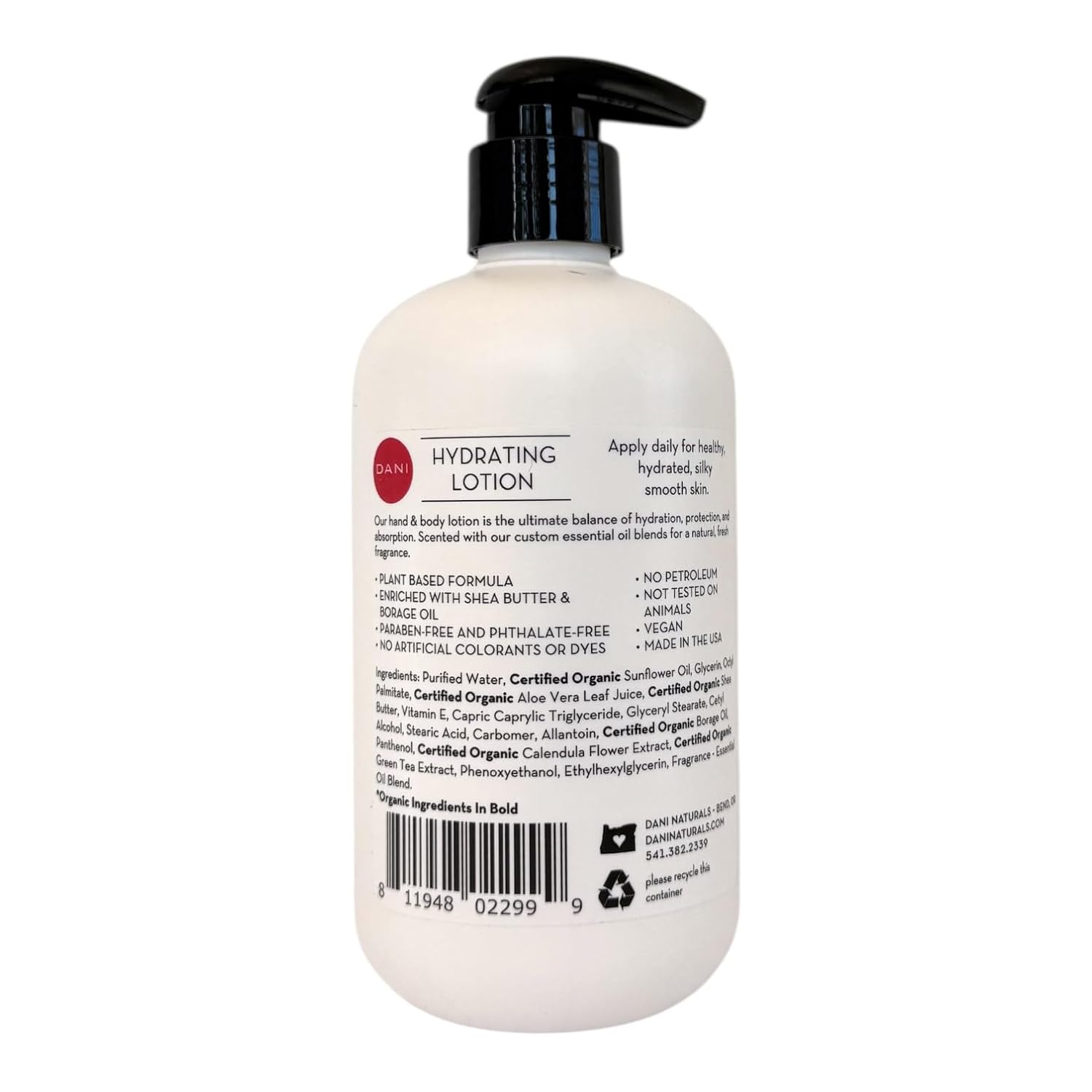 DANI Naturals Citrus Rose Hydrating Lotion, Vegan Paraben-Free, Made with Organic Ingredients, 12 fl oz