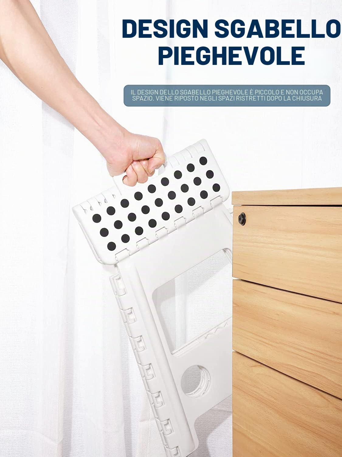 HOUSE DAY Sgabello pieghevole da 40 cm, di grandi dimensioni, per la cucina, per adulti, salvaspazio, pieghevole, per bambini e adulti, in plastica resistente, colore: bianco