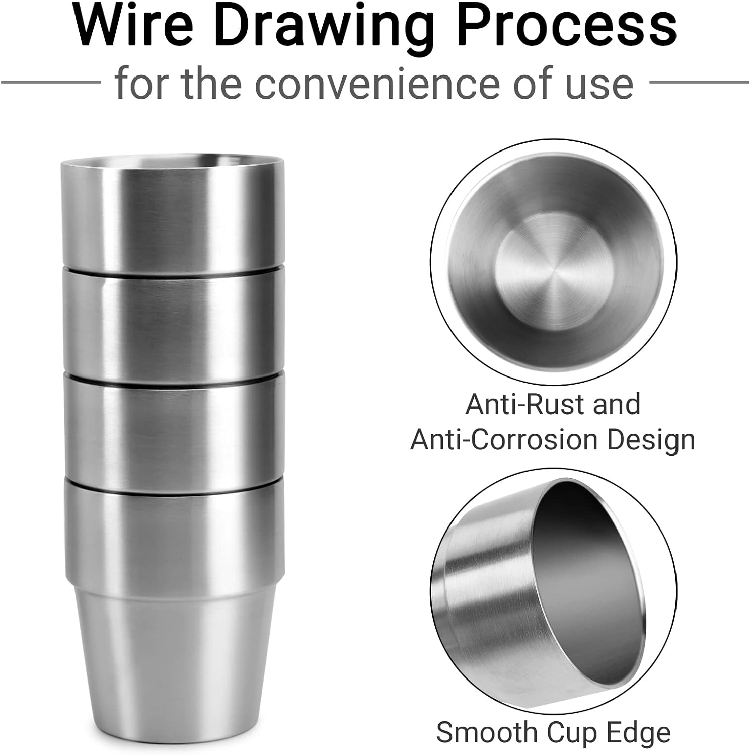 Beasea Stainless Steel Insulated Cup, 10 oz Stackable Stainless Steel Cups Set of 4, Small Metal Cup Double Wall Vacuum Insulated Drinking Cups Glasses for Home Restaurant Office Camping Party - Image 4