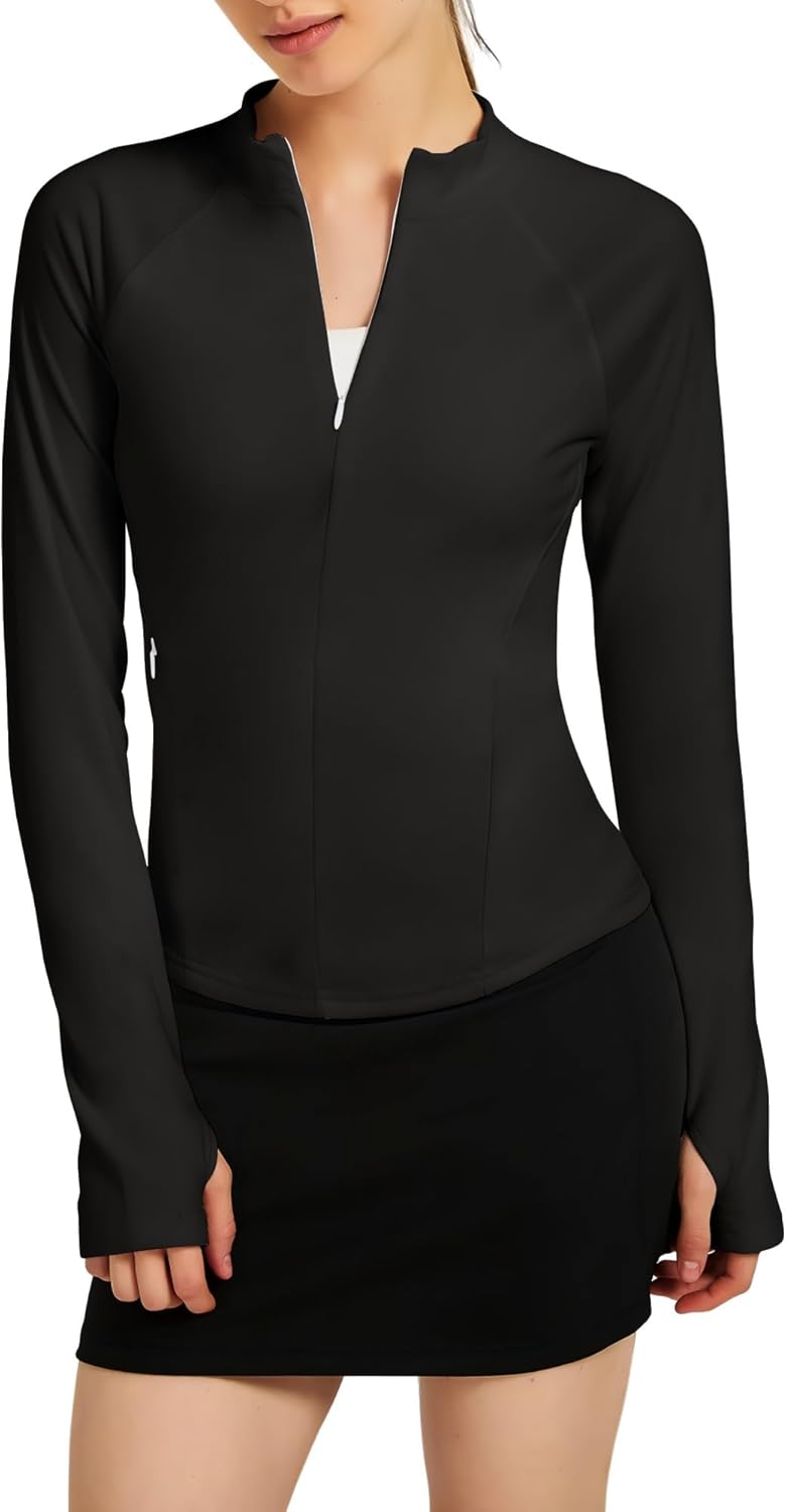 Hiverlay Women's Half-Zip Stand Collar Sweatshirt Thermal Fleece Pullover Track Athletic Tops with Pockets Thumb Holes