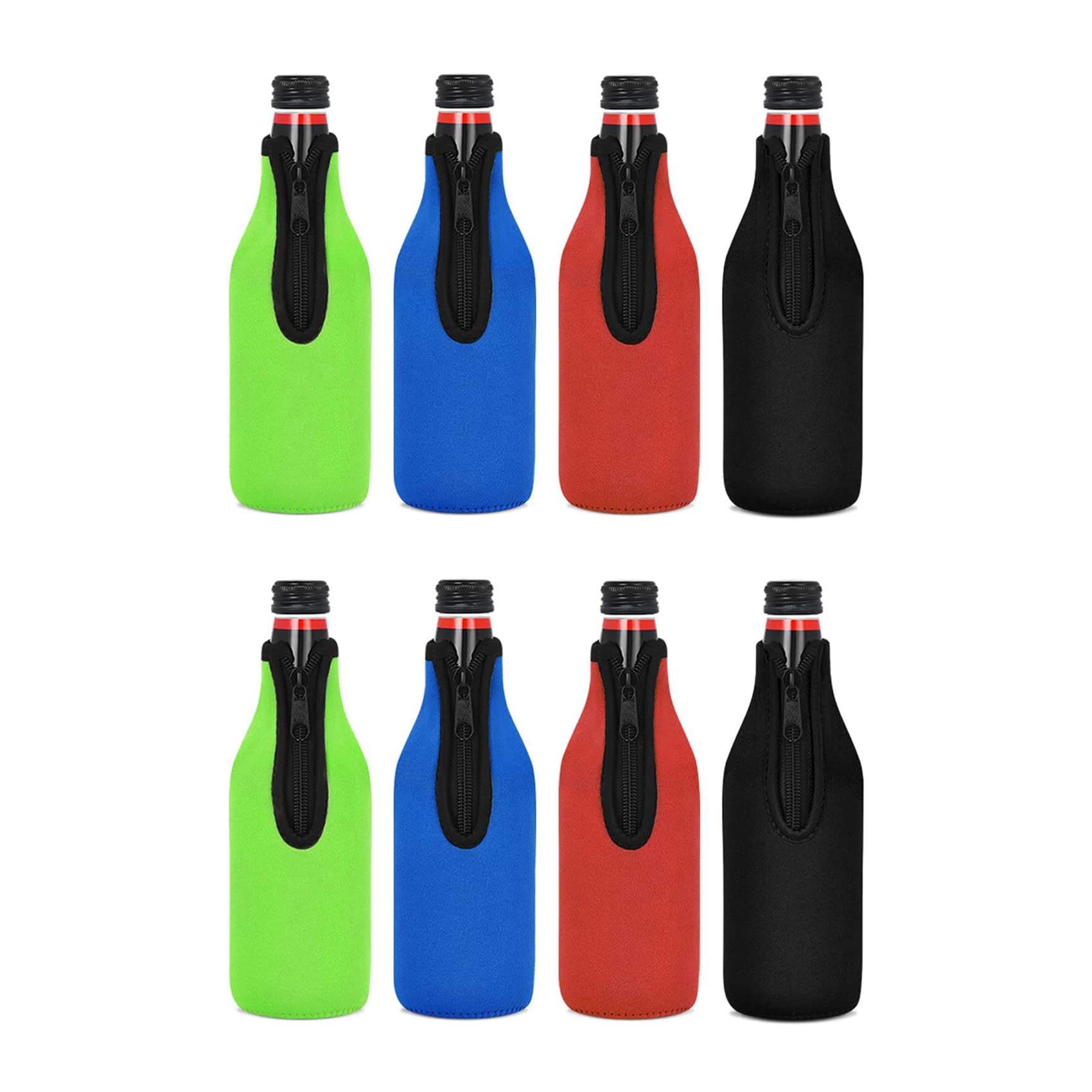 Hndhbfgrt 8 Pack Beer Bottle Insulator Sleeve Keep Drink Cold,Zip-Up Bottle Jackets,Beer Bottle Cooler Sleeves,Neoprene Cover