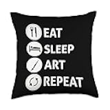 Funny Eat Sleep Art Repeat Artist Creative Apparel Throw Pillow