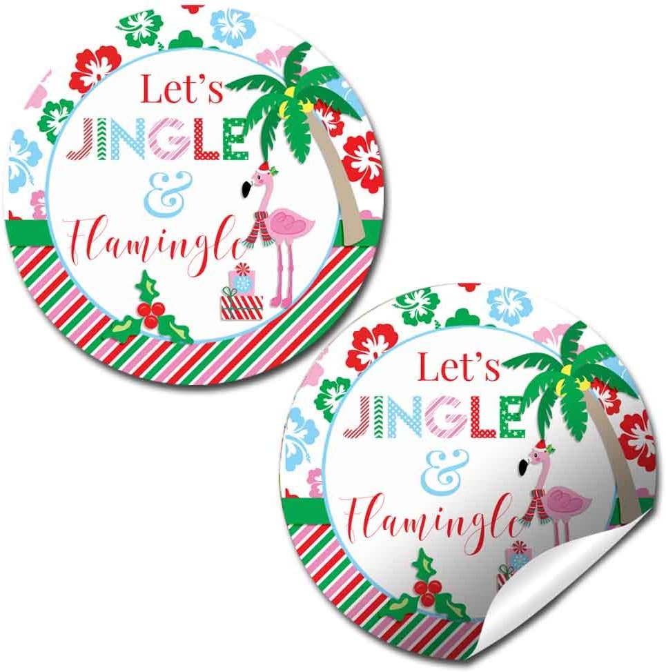 Flamingo Christmas Stickers, 40 Pack 2-Inch Tropical Holiday Labels, Winter Thank You Favor Seals & Envelope Stickers by Amanda Creation