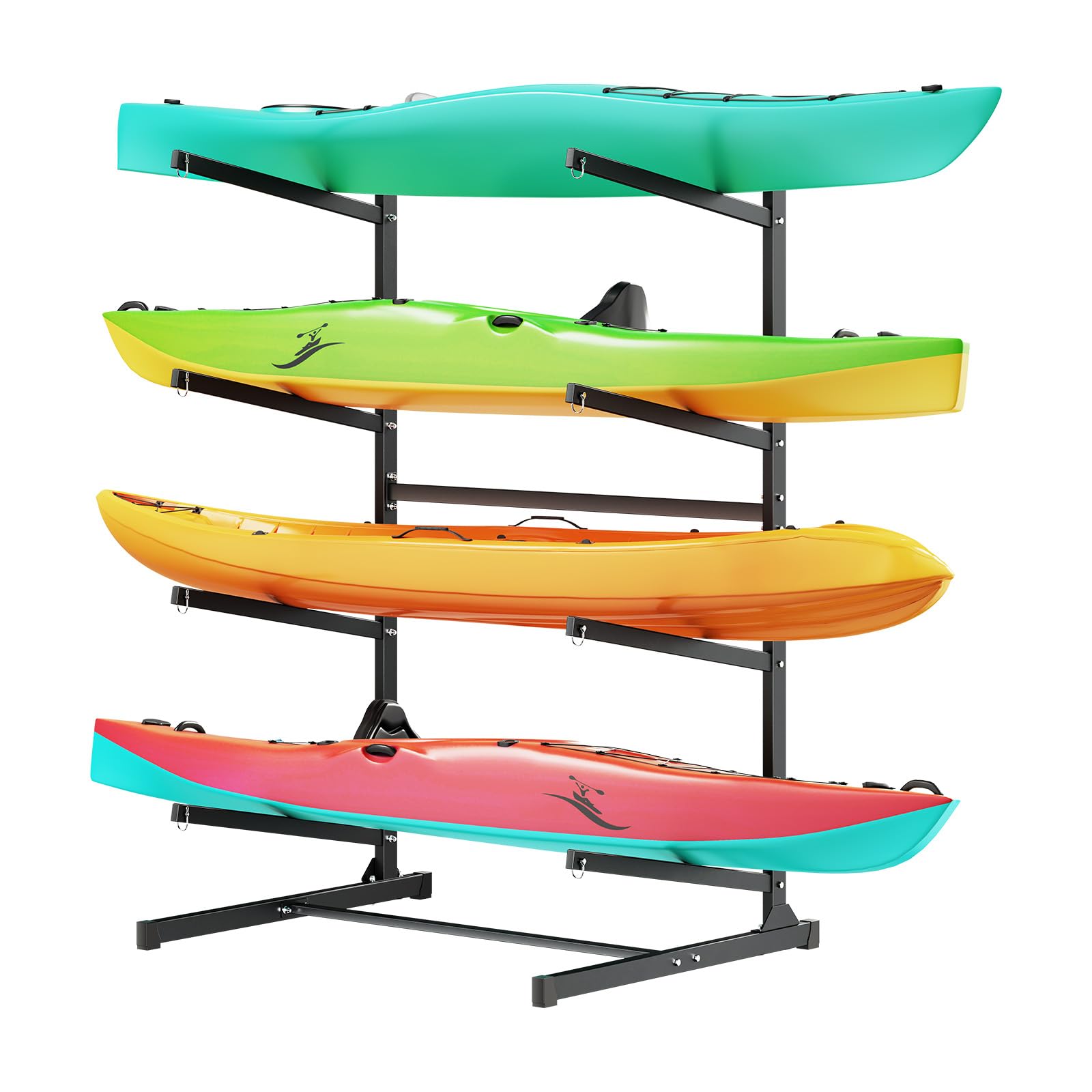 VEVOR Freistehendes Kajak-Aufbewahrungsregal für 4 Kajaks/Kanus/Surfbretter/Paddleboards, Kajakständer für Außen- und Innenbereich, Einstellbarer Kajakhalter, 90 kg Belastbarer Aufbewahrungsständer