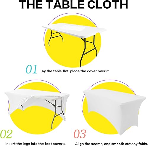 Miniatura 6 de Heochy Paquete de 2 Manteles de 6 Pies para Mesas Rectangulares - Mantel Navideño Blanco Rectangular Ajustado Elástico de Spandex Cubremesas de 6