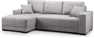 Honeypot - Sofa Cimiano - Corner Sofa Bed - Storage - Fabric - Black Grey White (All Grey, Left Hand Corner)