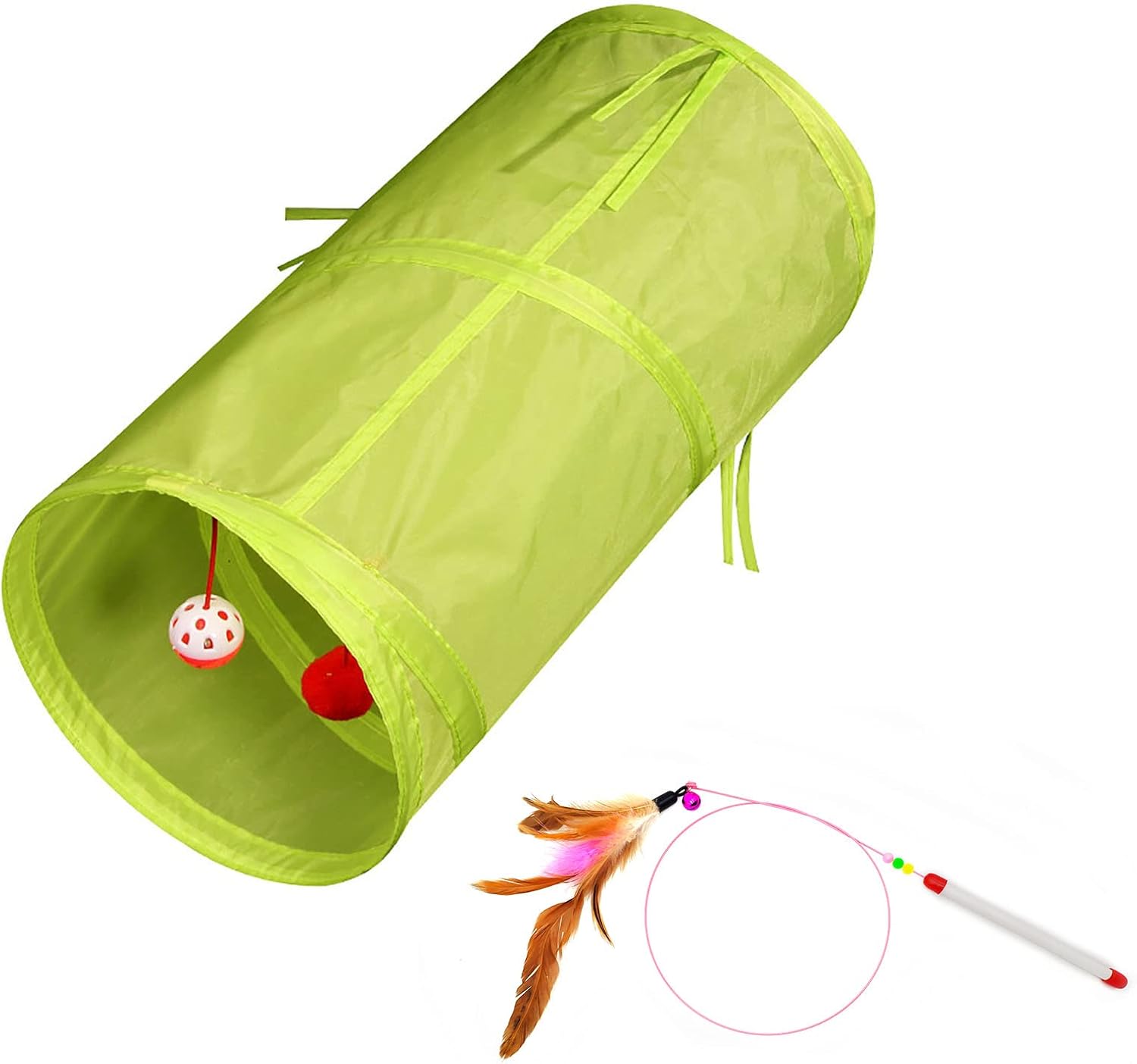 iCAGY Cat Tunnel for Indoor Cats Interactive, Rabbit Tunnel Toys, Pet Toys Play Tunnels for Cats Kittens Rabbits Puppies Crinkle Collapsible Pop Up Light Green 20"