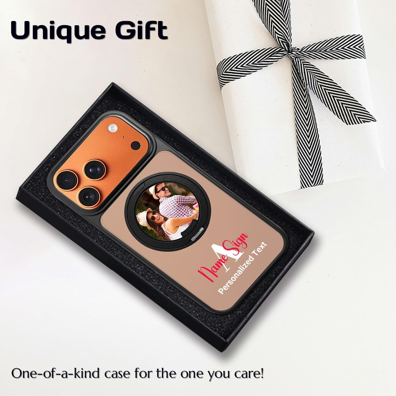 Custom Personalized Case for iPhone 17 Pro Max, Logo/Photo with Initial Name Monogram, Magnetic 360° Rotatable Ring Stand, Military-Grade Protection, Anti-Slip Grip Bumper, Compatible with MagSafe
